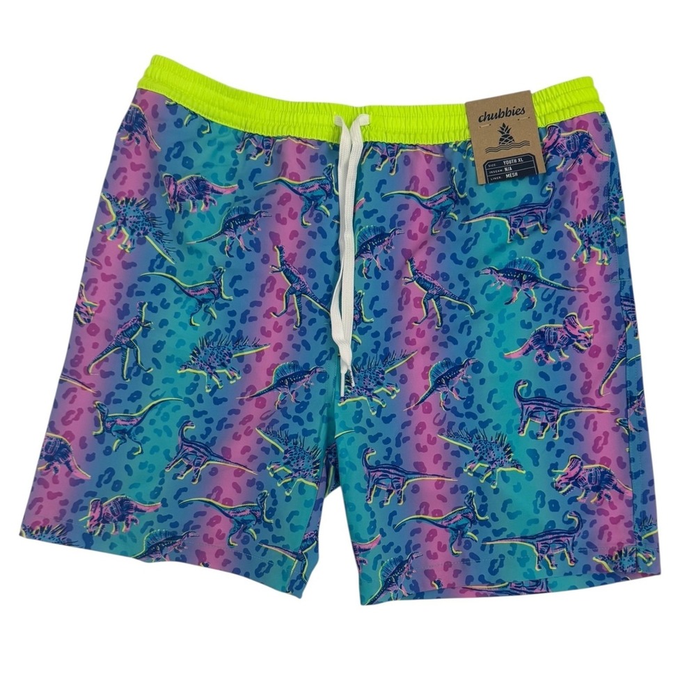 Chubbies Dino Delights Swim‎ Trunks Youth XL Dinosaur Print Mesh Lined NEW NWT